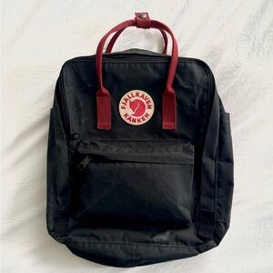 Fjallraven Kånken Black Backpack with Red Handles